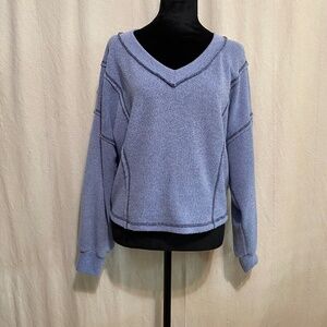 Lush Women’s V-Neck Knit Sweater – Blue Lilac, Long Sleeve, Size Medium